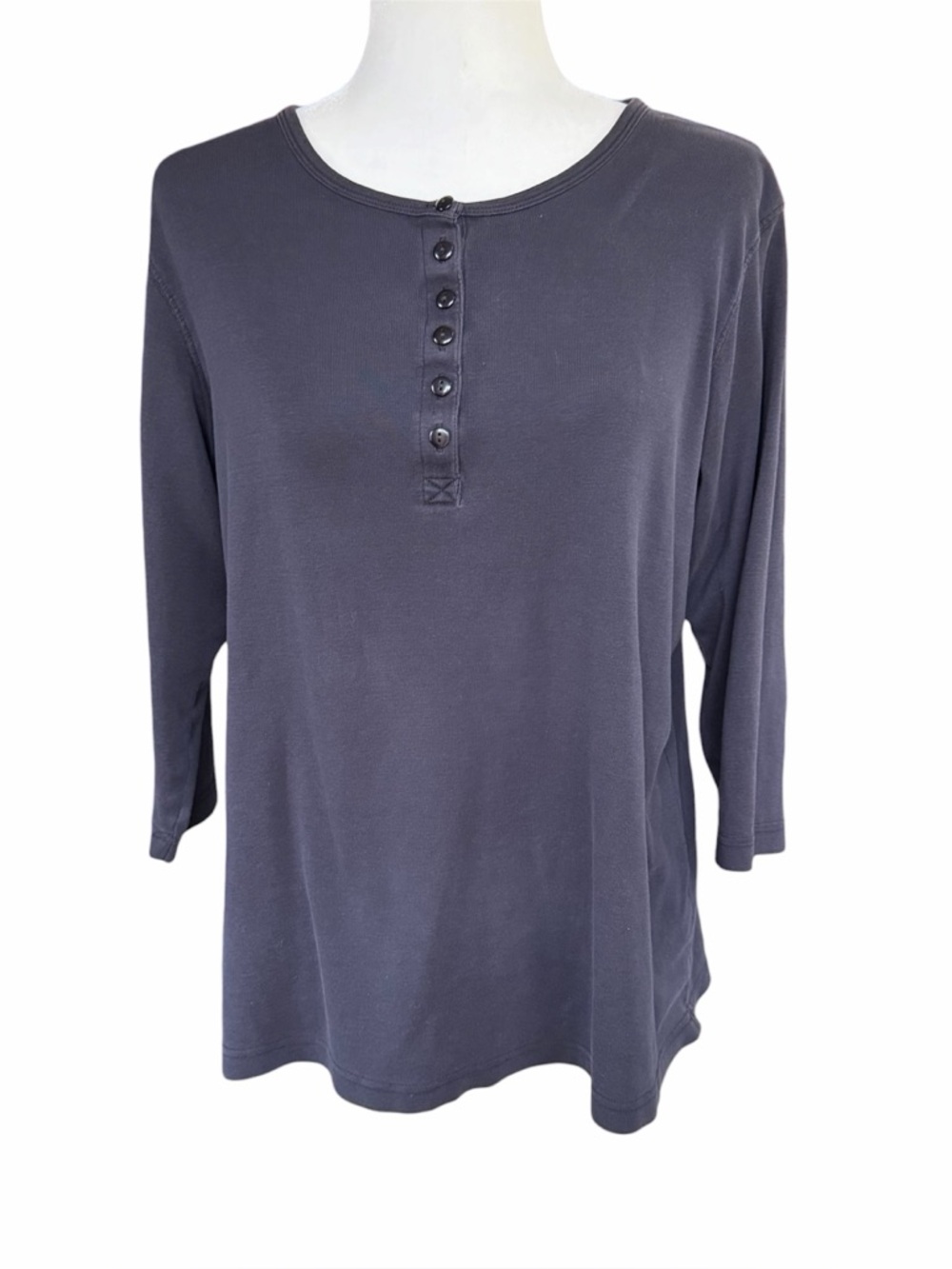 Duluth Trading Company Womens Black Longtail Henley Top 3/4 Sleeve Cotton Size L